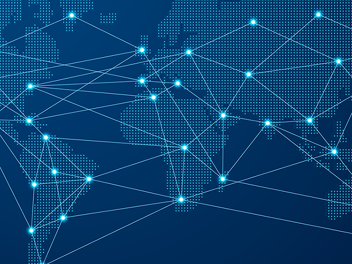 Africa as center of the world map, big cities represented by connected points of lights